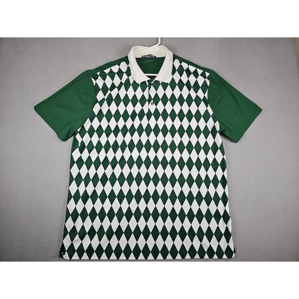 PJ Paul Jones Polo Shirt Mens XL Green Argyle Diamond Golf Casual Short Sleeve